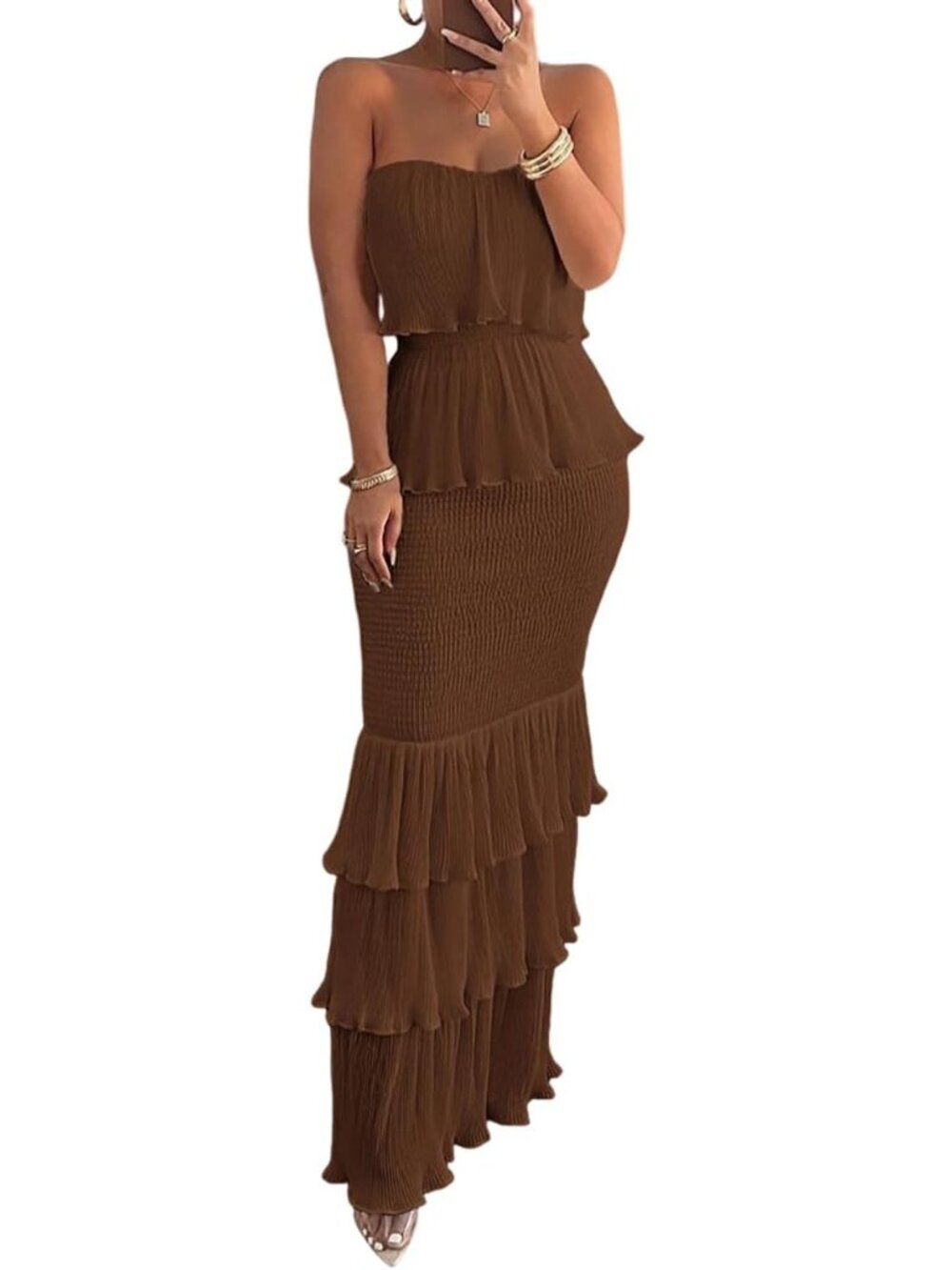 Elegant Women's Strapless Maxi Ruffle Dress